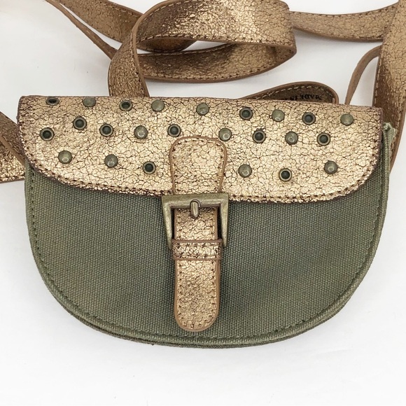 Heart moon star olive green with copper color block, canvas waist purse - Picture 4 of 13